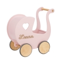 Puppenwagen aus Holz mit Namen, Kinderwagen - Bubble Gum puderrosa, Geschenk für ein Geburtstagskind