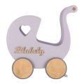 Wooden Doll's Pram Baby Walker + Name Vintage - Bubble Gum Lavender, First Birthday Gift for 1 Year Old Baby Girl