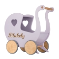 Wooden Push Toy Dolly Pram Toddler  Walker + Name Vintage - Bubble Gum Lavender, 1st birthday Gift for Baby Girl