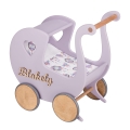 Wooden Baby Doll Carriage Toddler  Walker with Doll Bedding Retro style - Bubble Gum Lavender Pusher