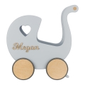 BUBBLE GUM grauer Holzpuppenwagen im Retro-Stil aus Holz. Lauflernwagen zum Laufen lernen