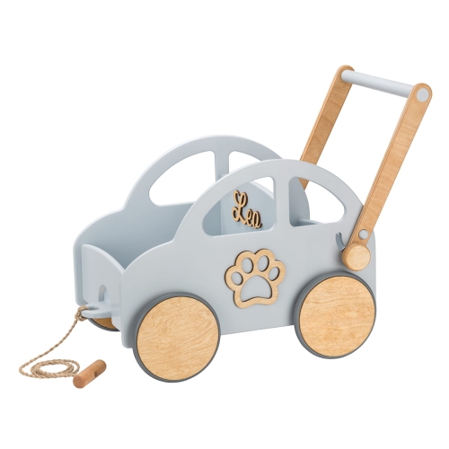 Wooden Push and Pull Toy Car with Name Baby Walker - First Road Gray
