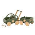 Wooden Push and Pull Car with Trailer - Toddler walker perfect birthday for one year old baby boy in Military Green