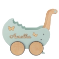 Wooden Baby Doll Stroller Toddler Walker + Name and supports for learning to walk First Birthday Gift