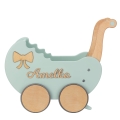 Wooden Toy Carriage for Dolls Push Walker with Name, adjustment handle and supports for learning to walk