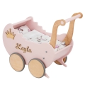 Retro Holz Puppenwagen mit Namen LIGHT RAINBOW puderrosa mit Holz, Spielzeug Geschenk für Baby Mädchen