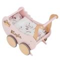 LIGHT RAINBOW puderrosa Baby Puppenwagen mit Holz, Schiebespielzeug, Holzkinderwagen
