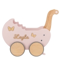Personalisierter Puppenwagen aus Holz in Puderrosa, Geburtstagsgeschenk, Spielzeug für Baby-Mädchen