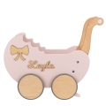 Personalisierter Puppenwagen aus Holz in puderrosa, Geburtstagsgeschenk, Babyspielzeug für Mädchen