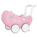 Pink Wooden Baby Doll Buggy Toddler Walker with Name, decors for 12 month old