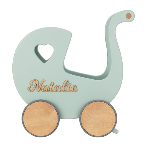 Puppenwagen aus Holz im Retro-Stil mit Namen - Bubble Gum Minze
