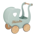 Puppenwagen aus Holz im Retro-Stil mit Namen - Bubble Gum Minze, Geschenk für ein Jahr altes Mädchen