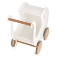 Puppenwagen Holz mit Bettzeug. Lauflernwagen zum ersten Geburtstag für ein einjähriges Mädchen