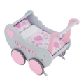 Wooden Doll's Stroller Baby Walker + Name Retro style Push Toy with Doll Bedding first birthday gift