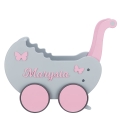 Wooden Doll's Carriage Toddler Walker + Name Retro style Baby Pusher for one year old girl