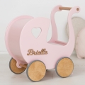 Rosa Puppenwagen für ein Jahr, Holzkinderwagen ab 1 Jahr, personalisiertes Geburtstagsgeschenk