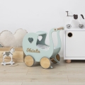 Retro BUBBLE GUM mint Holzpuppenwagen mit Namen, Geburtstagsgeschenk, Lauflernhilfe