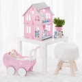 Różowy domek i wózeczek drewniany dla lalek TukuTuk