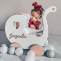 Holzkinderwagen für Puppen, Einjähriges Geschenk für Baby Mädchen, Kinderwagen für einjähriges Mädchen