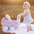 Sweet Pink Wooden Baby Doll stroller Toddler Walker with Name, supports for learning to walk
