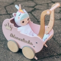 Personalisierter Holzpuppenwagen, Lauflernwagen, Lauflernhilfe puderrosa, Geschenk für Babyspielzeug