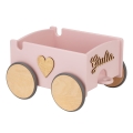Powder Pink Pull Toy - Powder Pink Trailer with name, Wooden Wagon for baby Girl for Blocks and Toys, First Birthday Gift