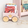 Wooden Pull Toy - Powder Pink Trailer with name, Custom Wagon for baby Girl for Books and Blocks, First Birthday Gift