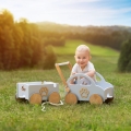 Holzspielzeug Auto + Anhänger - Schiebeauto mit verstellbarem Griff, Geschenk zum ersten Geburtstag Jungen, Lauflernwagen